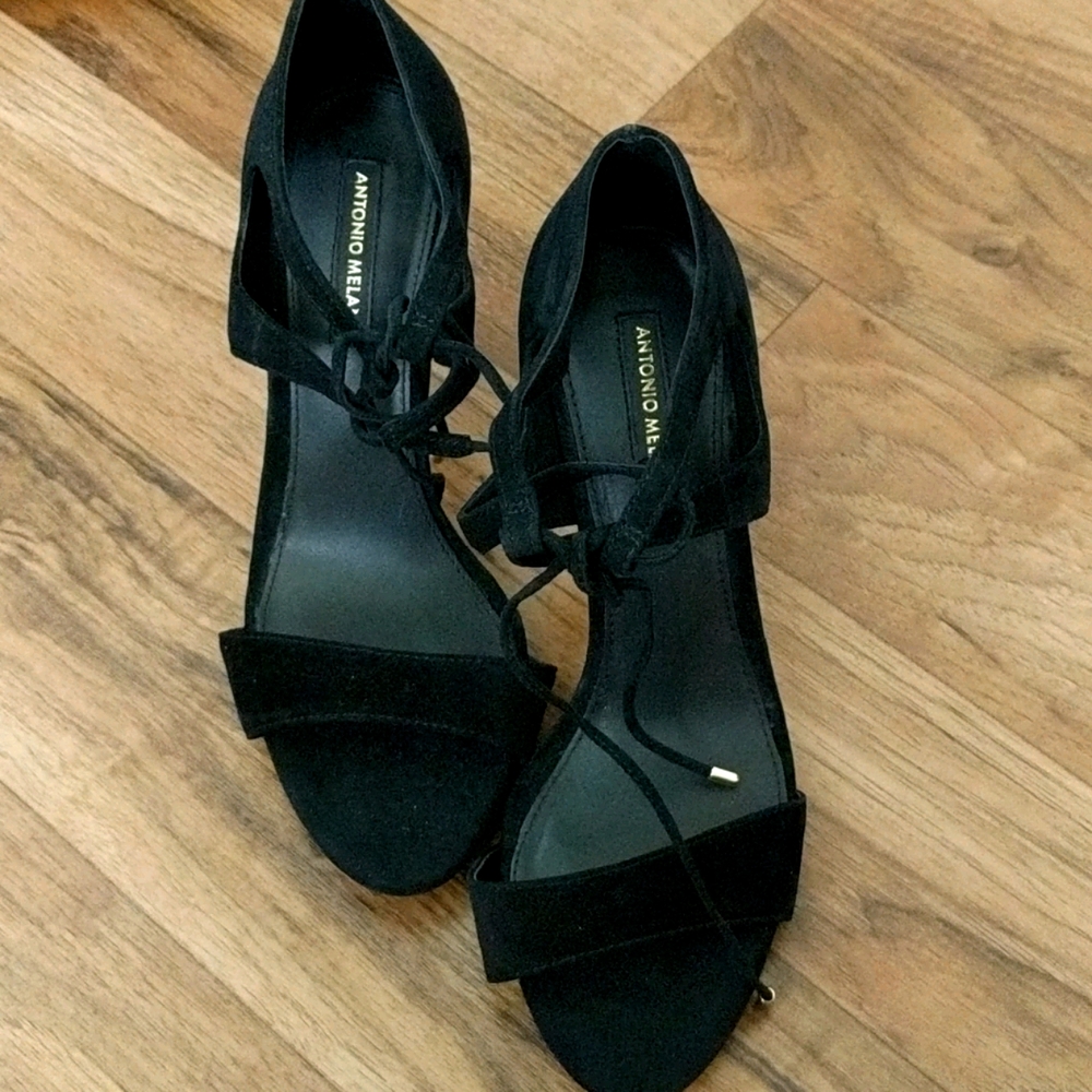 Antonio Melanie Suede Black Strappy Heels